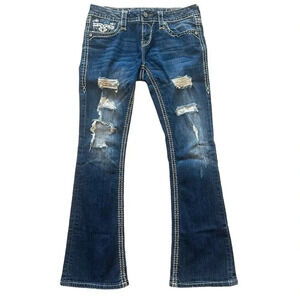 Rock Revival Jovie Boot Cut Jeans Distressed Dark Wash Pants Size 28 Women's